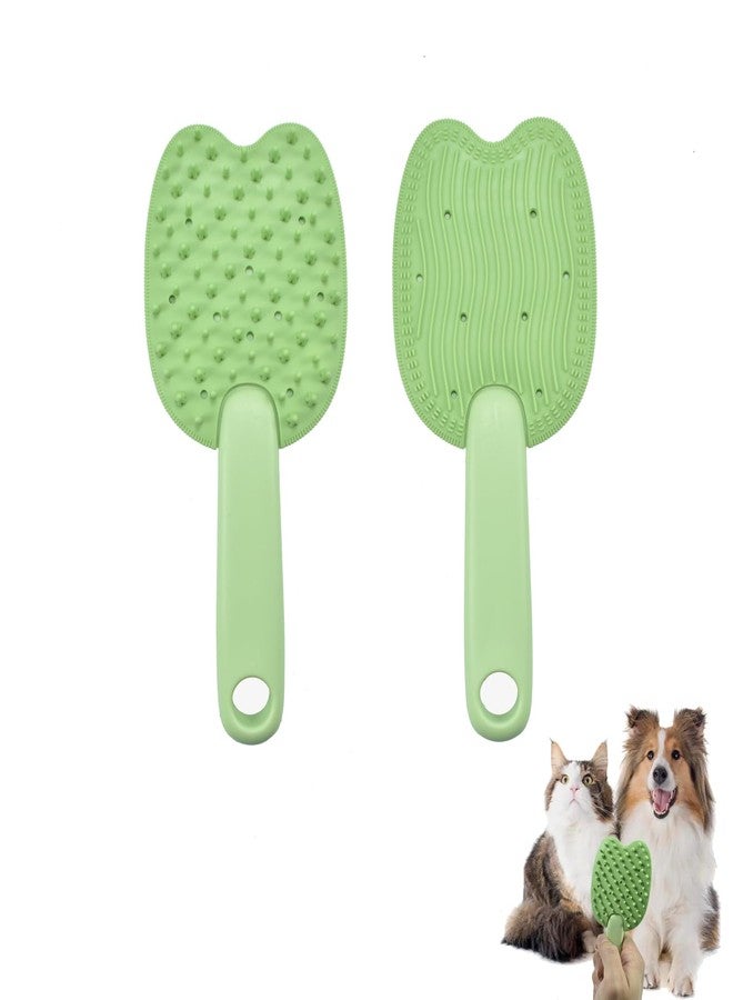 DEEUCHIS Cat Brush for Shedding Dog Brush Hair Cleaning Comb Bath Massage Tool for Shedding & Grooming, Remove Loose Hair, Cat Shape, Silicone Bristles (Green) - Image 1